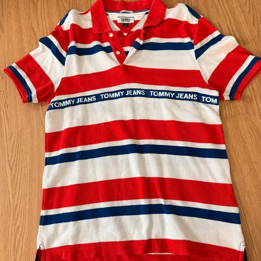 [BUNJANG] Tommy Jeans Striped Short-Sleeve Polo Shirt / 타미진스 스트라이프 반팔 카라티