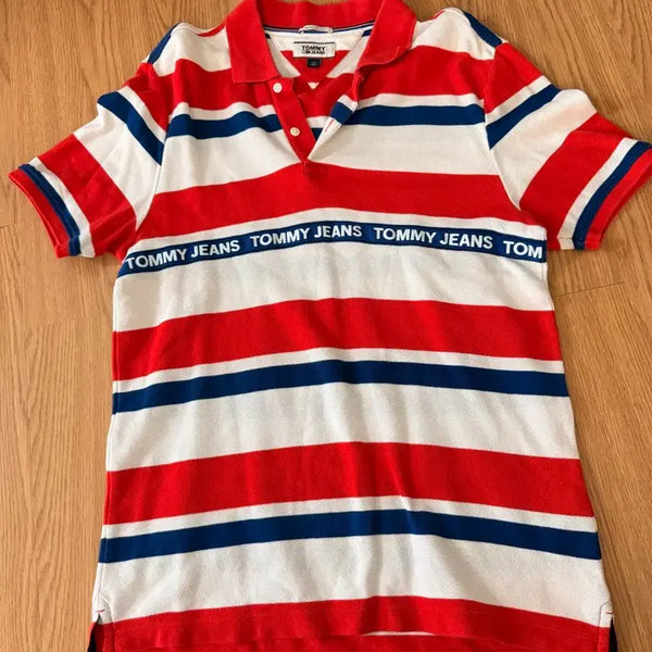 [BUNJANG] Tommy Jeans Striped Short-Sleeve Polo Shirt / 타미진스 스트라이프 반팔 카라티