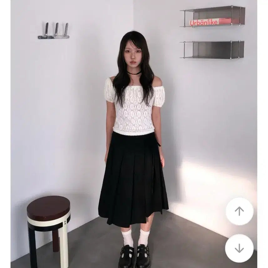 [BUNJANG] SHEEP Wool Pleats Wrap Midi Skirt Black / 시햅 울 플리츠 랩 스커트 미디스커트 블랙