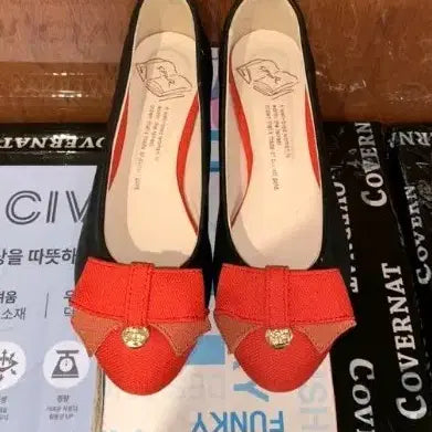 [BUNJANG] Spur Women's Black Red Ribbon Ballet Flats - Size 245 (New) / Spur스퍼 여성 검정 빨강 리본 플랫슈즈-(245)새 상품입니다