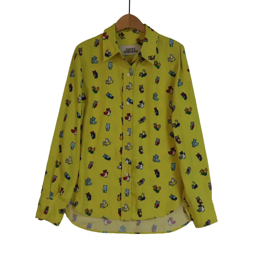 [BUNJANG] LUCKY CHOUETTE Lime Print Character Blouse Shirt / LUCKY CHOUETTE 블라우스 38 라임 프린트 셔츠