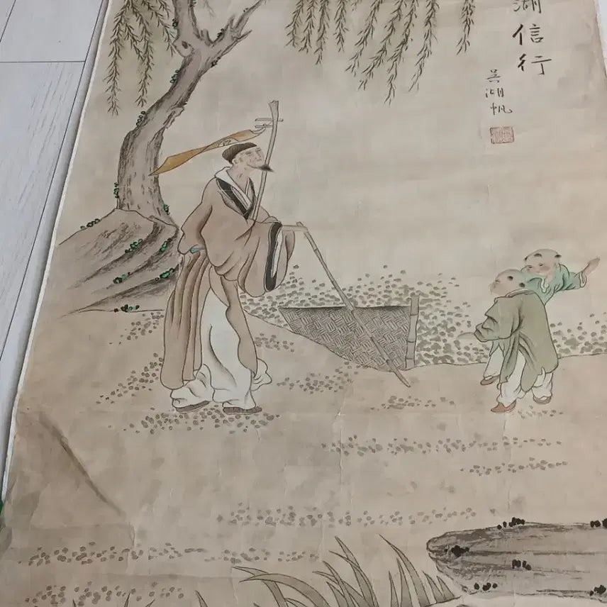 [BUNJANG] Chinese Late Qing Dynasty Figure Painting by Wu Junjiangfan / 중국청말민초 고사인물도 강호신행 오군강범작