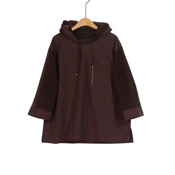 [BUNJANG] BESTI BELLI Brown Mesh Contrast Hooded Blouse / BESTI BELLI 후드 블라우스 91(77) 브라운 메쉬 배색 후드티