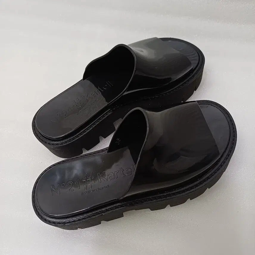 [BUNJANG] N21 Kartell Platform Wedge Sandals Black / N21 카르텔 슬리퍼 샌들 225 230 통굽 키높이 블랙 사랑봉봉