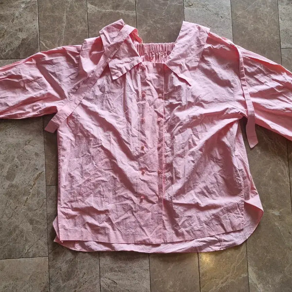 [BUNJANG] Pink Oversized Bean Button Shirt / 핑크색 오버핏 콩단추 셔츠
