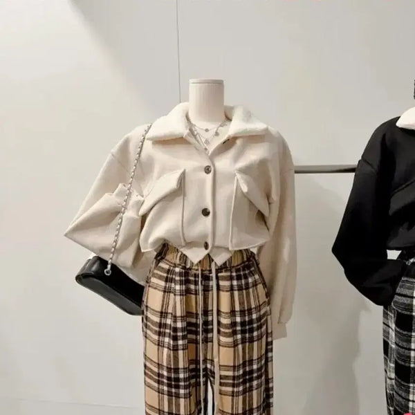 [BUNJANG] Wool Cropped Jacket with Shearling Collar - Beige/Oatmeal / 양털 퍼 카라 모직 크롭 자켓 베이지 오트밀