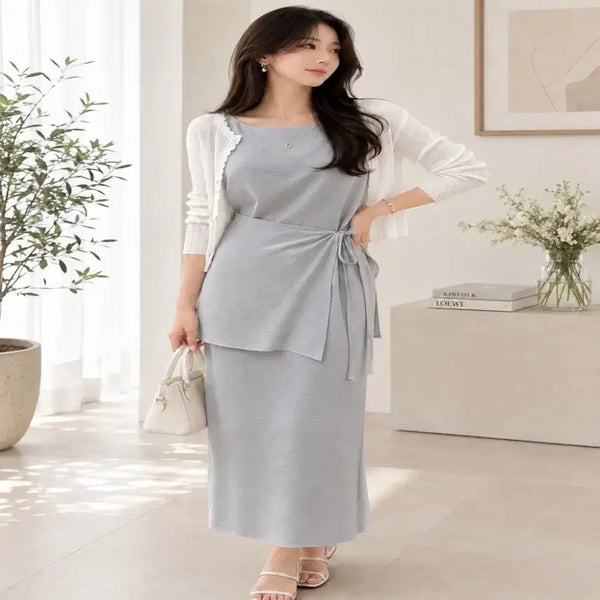 [BUNJANG] Two-Way Sleeveless Long Dress Set / [새상품] 입술넥 투웨이 랩 민소매 롱 원피스 세트 (안감있음)ㅡ무배
