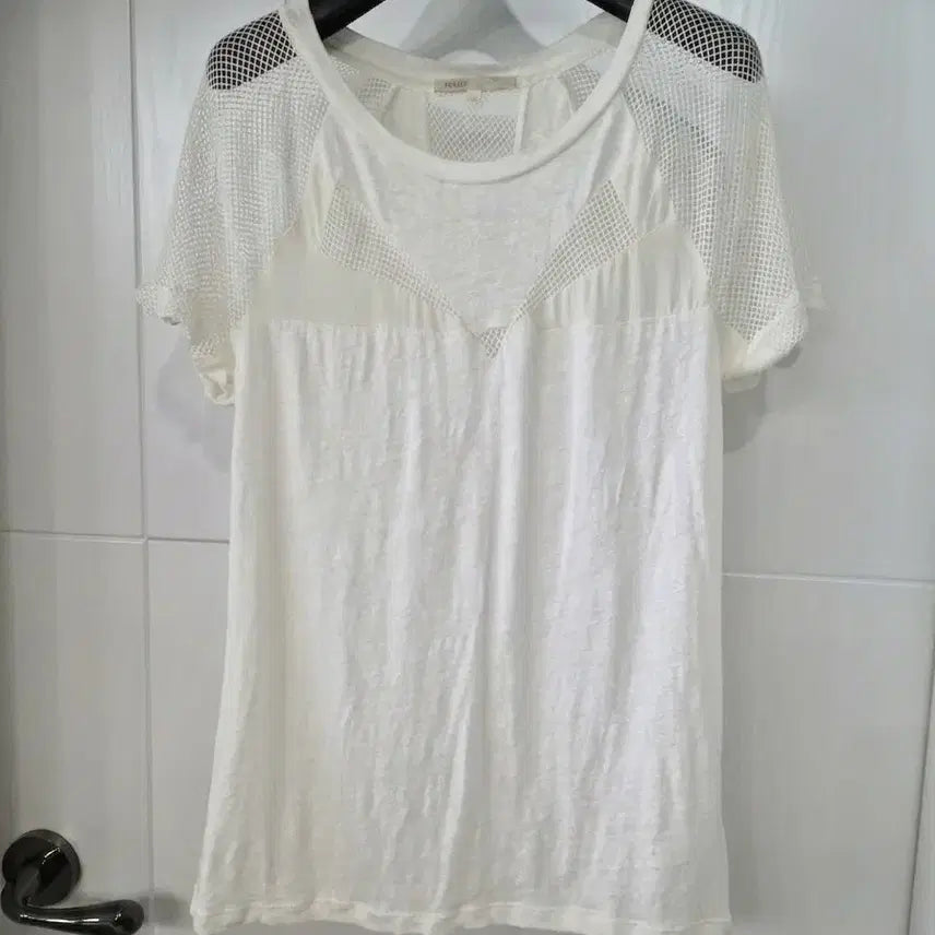 [BUNJANG] Maje Linen Colorblock Short Sleeve T-Shirt / 마쥬 리넨 배색 반팔 티셔츠