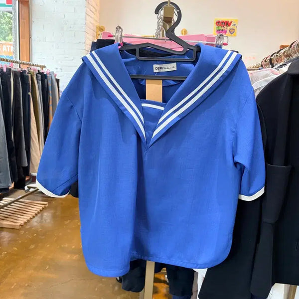 [BUNJANG] Andy & Deb Sailor Collar Blouse Blue / 앤디앤뎁 세일러 카라 블라우스 블루