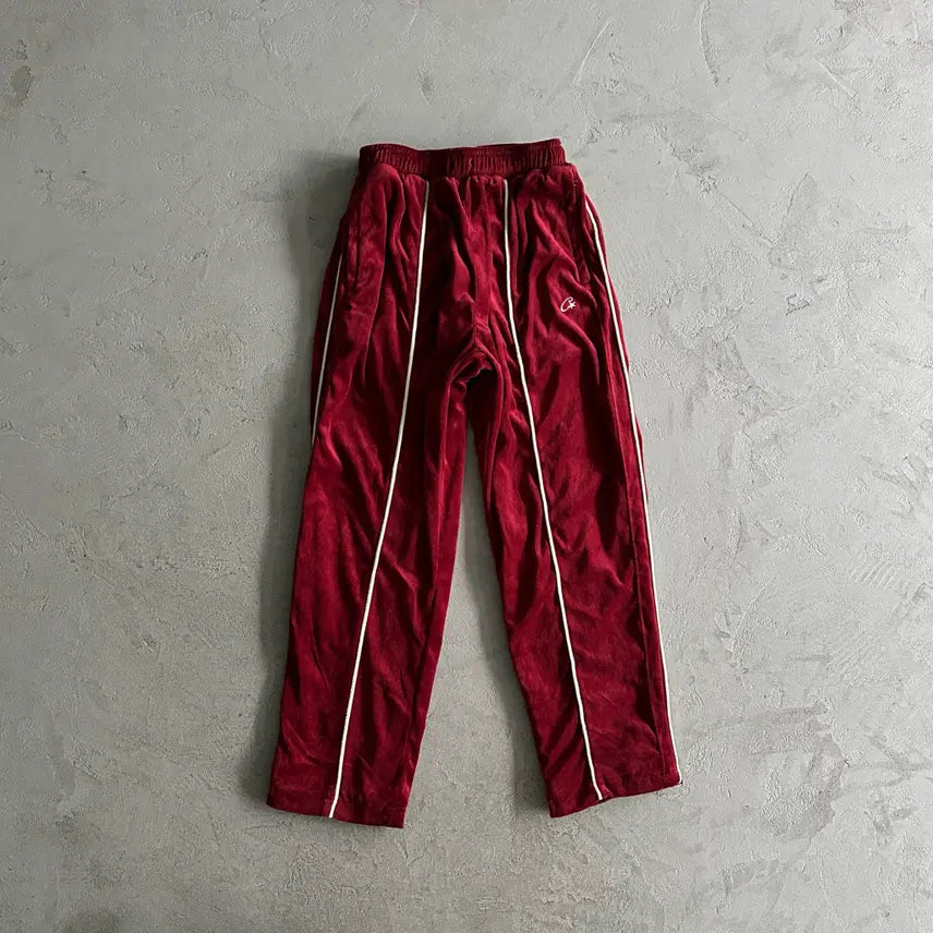 [BUNJANG] CORTES VVS Uptown Velour Track Pants Burgundy / 코르테이즈 VVS 업타운 벨루어 트랙 팬츠 버건디