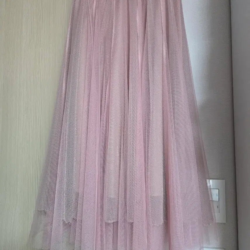 [BUNJANG] Blue Lace Pink Long Tulle Skirt / 블루레이스 핑크 롱 샤 스커트 프리사이즈 밴딩