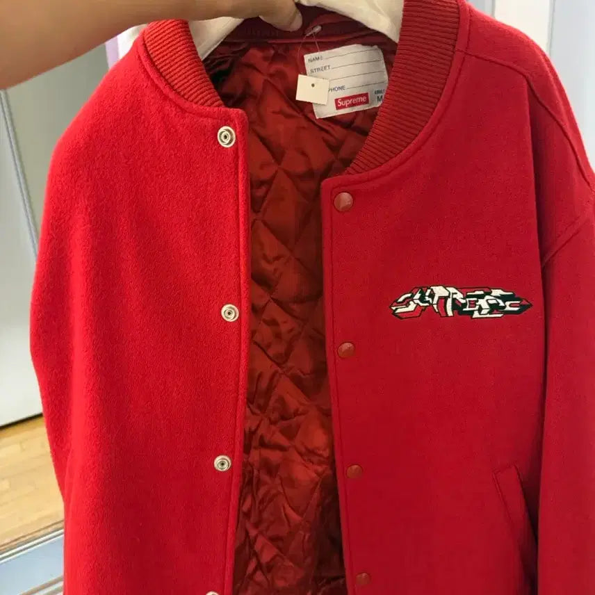 [BUNJANG] Supreme 19FW Delta Logo Varsity Jacket Red M / [새상품] 슈프림 19FW 델타 로고 바시티 자켓 레드 M (Suprem