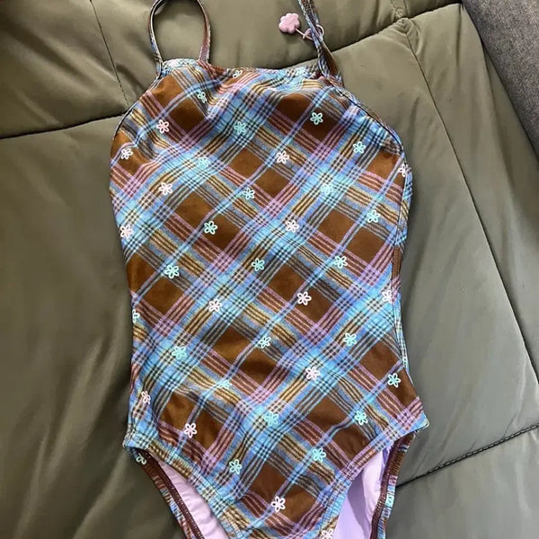 [BUNJANG] Huug Carob Check Swimsuit Size 24 / 후그 수영복 캐럽체크