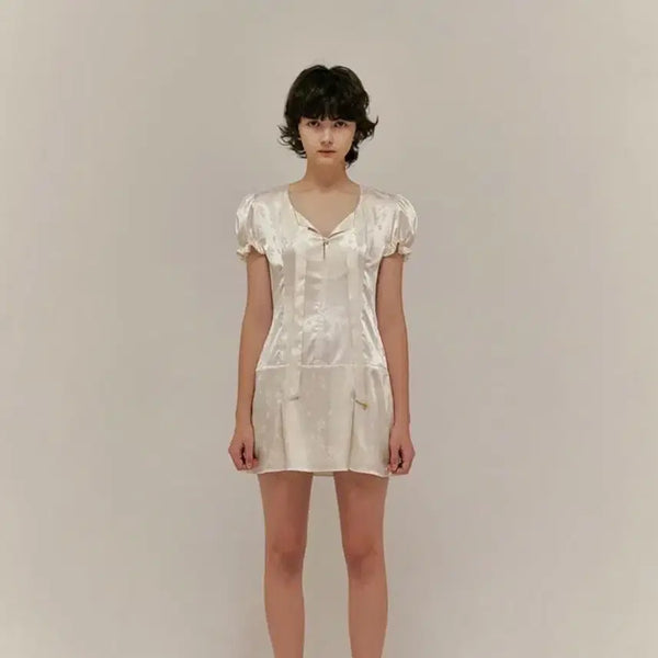 [BUNJANG] Overdue Flare Jacquard Tie Dress / 오버듀플레어 자카드 타이 원피스