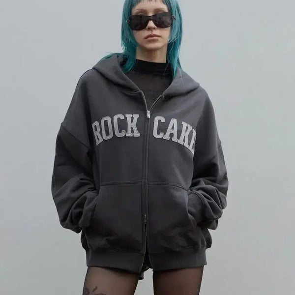 [BUNJANG] Rockcake Arch Logo Zip-Up Hoodie (Charcoal) / 락케이크 아치 로고 후드집업 (차콜)