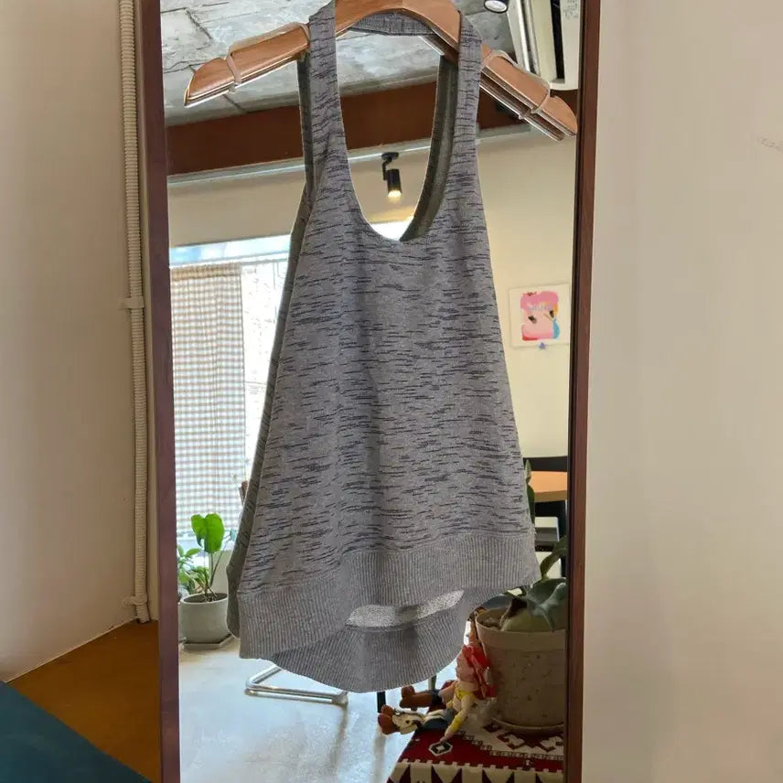 [BUNJANG] A.P.C. Melange Grey Navy Trim Halterneck Sleeveless Top / apc 아페쎄 홀터넥