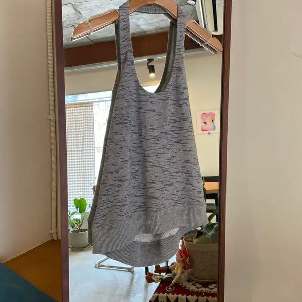 [BUNJANG] A.P.C. Melange Grey Navy Trim Halterneck Sleeveless Top / apc 아페쎄 홀터넥
