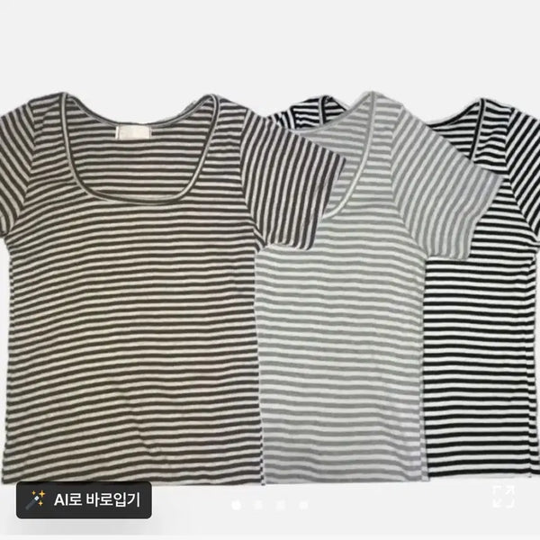 [BUNJANG] Ably Square Neck Slim Fit T-Shirt Khaki / 에이블리 스프라이트 스퀘어넥 슬림핏 꾸안꾸 여리 반팔 티셔츠 카키