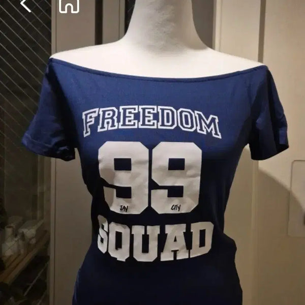 [BUNJANG] Cloud Emotion Waterbomb "FREEDOM 99 SQUAD" Open Shoulder T-Shirt / 교환 클라우드이모션 워터밤 흠뻑쇼 오픈숄더 티셔츠 (원피스 클럽룩 섹시