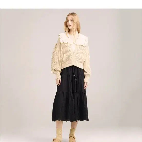 [BUNJANG] Thursday Island Mélange Cable V-Neck Cardigan / 써스데이아일랜드 멜란지케이블브이넥가디건