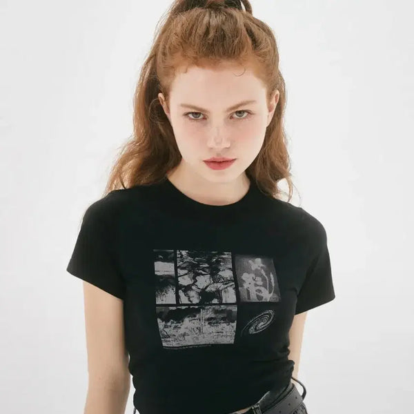 [BUNJANG] Nasty Fancy Club Black Graphic Crop Top / 네스티팬시클럽 블랙 그래픽 크롭티