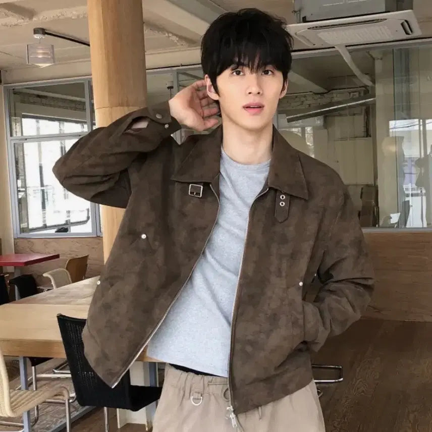 [BUNJANG] They Suede Leather Jacket Brown L / They 데이 버클 스웨이드 레더 자켓 브라운 L 새상품