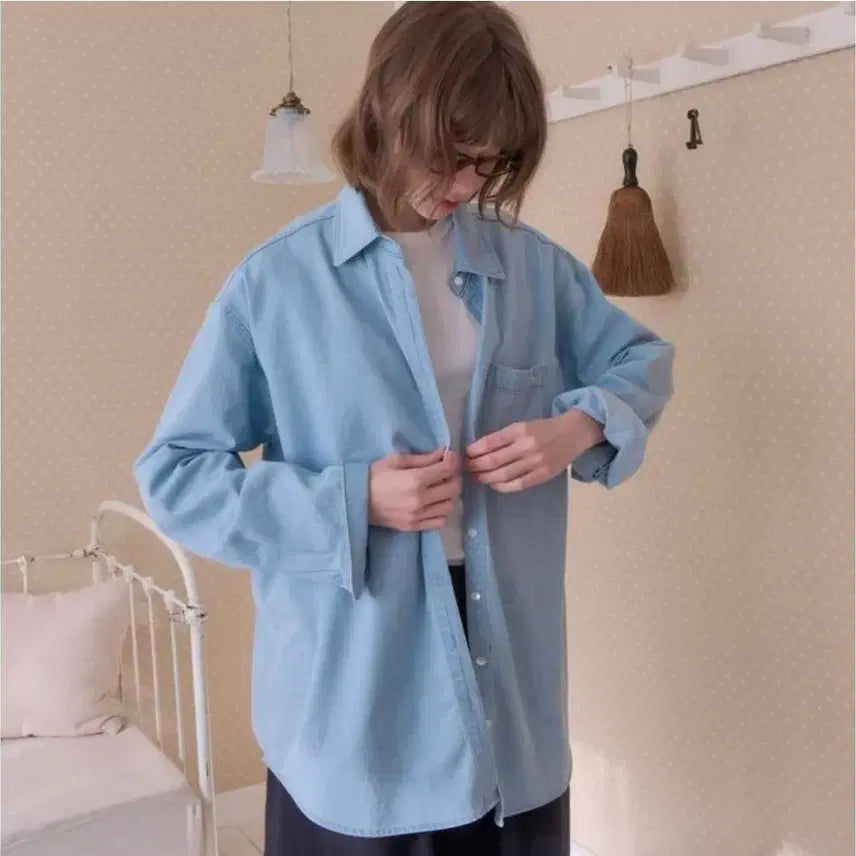 [BUNJANG] Poreureo Loose Fit Denim Shirt / 포르어 루즈핏 데님 셔츠 오버핏 긴팔 청남방 캐주얼 남방