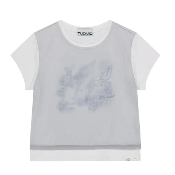 [BUNJANG] Duomiu Mesh Layered Graphic T-Shirt White / 뚜오미오 티셔츠 MESH LAYERED GRAPHIC T-SHIRT