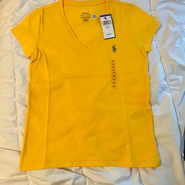 [BUNJANG] V-Neck Polo Round Short Sleeve T-Shirt / 브이넥 폴로 라운드반팔여성용 새상품