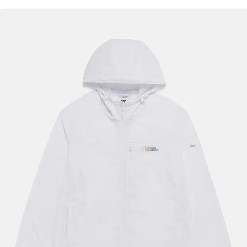 [BUNJANG] National Geographic Hooded Full Zip Windbreaker White Unisex Size 90 / 내셔널지오그래픽 후드 풀집업 바람막이 화이트 남녀공용 090