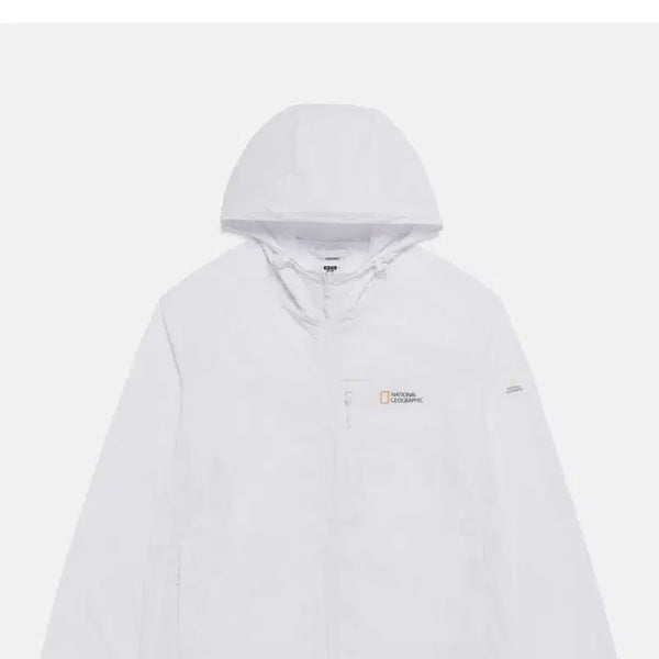 [BUNJANG] National Geographic Hooded Full Zip Windbreaker White Unisex Size 90 / 내셔널지오그래픽 후드 풀집업 바람막이 화이트 남녀공용 090