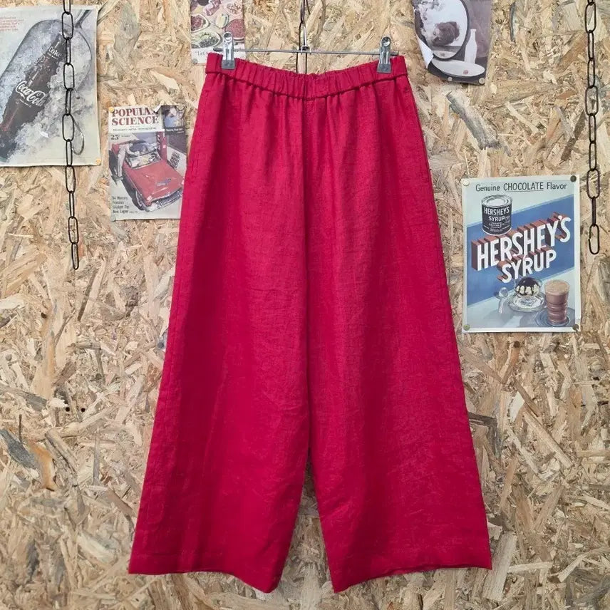 [BUNJANG] 100% Linen Red Banding Wide Pants / 린넨 100% 레드 밴딩 와이드 팬츠 F