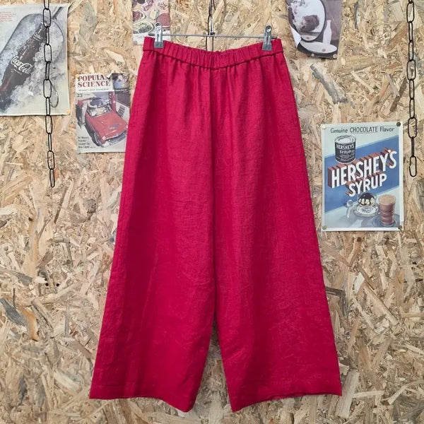 [BUNJANG] 100% Linen Red Banding Wide Pants / 린넨 100% 레드 밴딩 와이드 팬츠 F