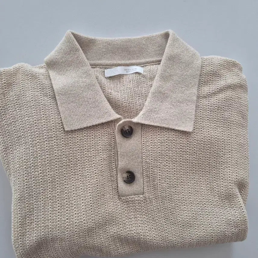 [BUNJANG] Zara Structured Knit Polo Shirt Beige L / 자라 스트럭쳐 니트 폴로셔츠 베이지 L사이즈