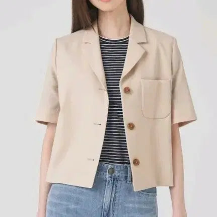 [BUNJANG] Beanpole Ladies Three-Button Short Jacket / 빈폴레이디스 폴리 혼방 쓰리 버튼 쇼트 재킷