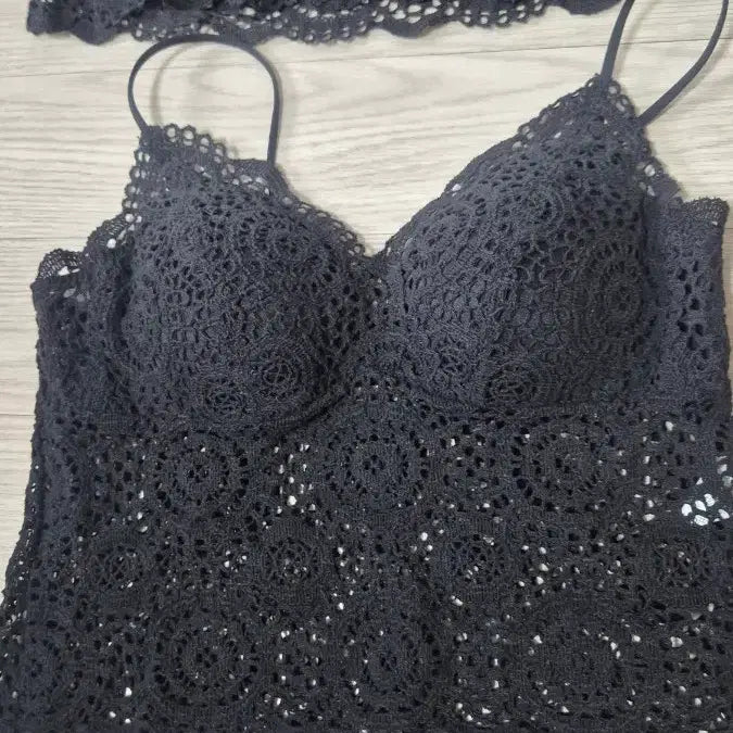 [BUNJANG] Black Lace Sleeveless Crop Top / 레이스 나시 크롭 탑 블랙 새상품