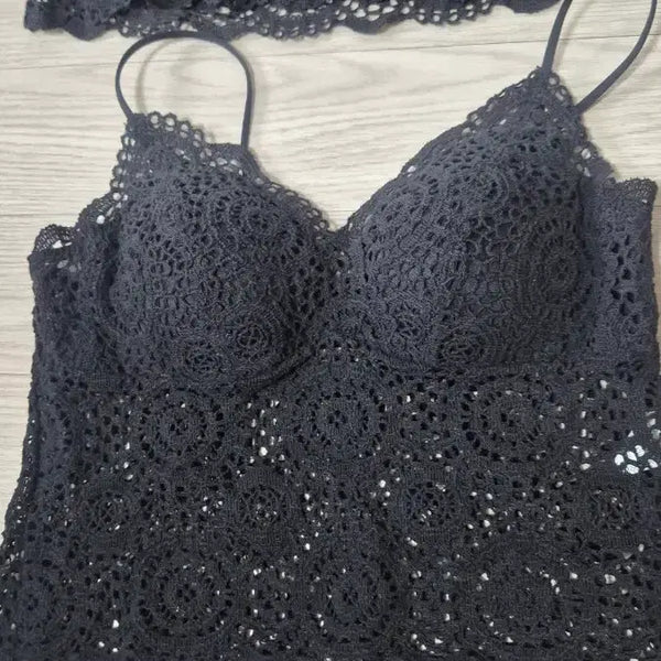 [BUNJANG] Black Lace Sleeveless Crop Top / 레이스 나시 크롭 탑 블랙 새상품