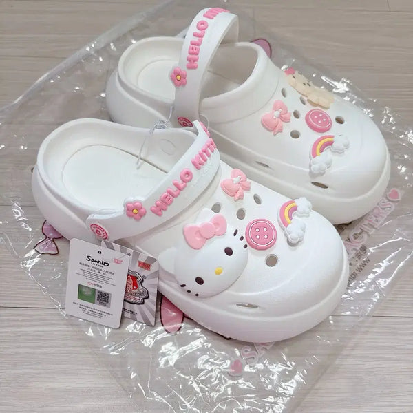 [BUNJANG] Sanrio Hello Kitty Crocs Slippers Sandals White / (새상품) 키티 크록스 슬리퍼 샌들 화이트 장마 물놀이