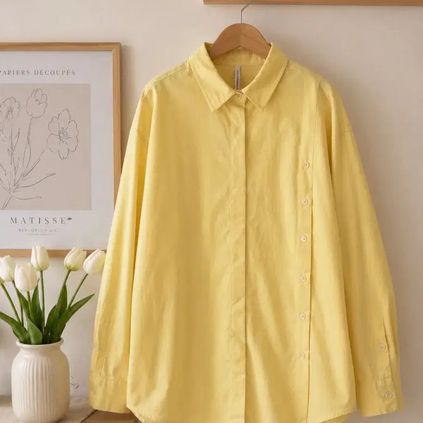 [BUNJANG] COMING STEP 100% Cotton Unique Design Pastel Yellow Blouse FREE Size / 커밍스텝 100% 면 독특한 디자인 옐로우 셔츠 블라우스 FREE6677