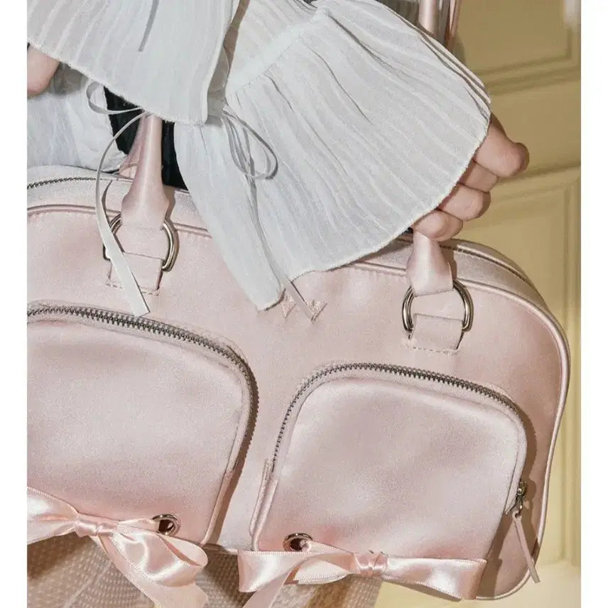 [BUNJANG] VVV Ribbon Pocket Tote Shoulder Bag - Pink / VVV 리본 포켓 토트 숄더백 _ 핑크 가방