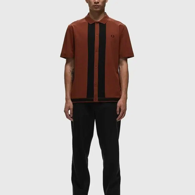 [BUNJANG] Fred Perry Panel Polo Shirt - Whiskey Brown / 남자 남성L 100~105 - 프레드페리 패널폴로셔츠- 여름 반팔카라셔츠