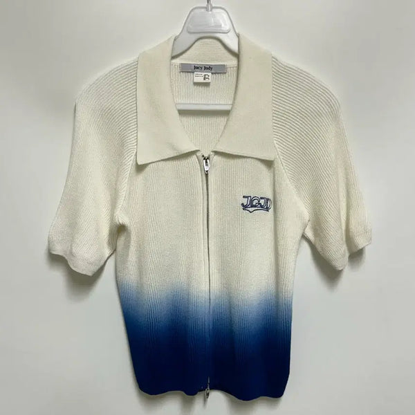 [BUNJANG] Juicy Judy J-Gradient Knit Short Sleeve Zip-Up / [여자-90]쥬시쥬디 J그라데이션 풀 오픈 니트 반팔