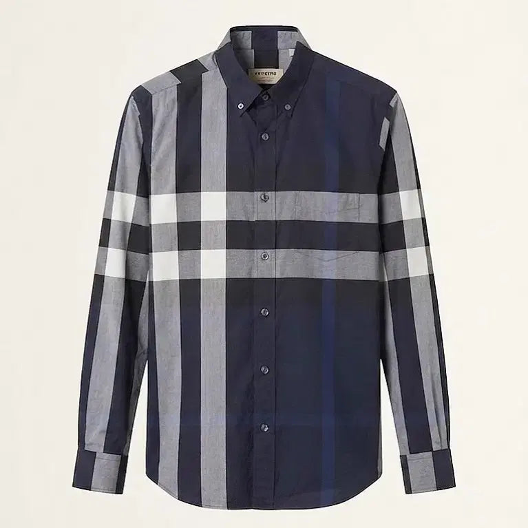 [BUNJANG] Burberry Navy Check Shirt Men's 95 / 버버리 체크셔츠/남95