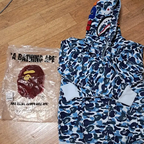[BUNJANG] BAPE Shark Hoodie Blue Camo L / 베이프 샤크 후드 블루 카모L사이즈