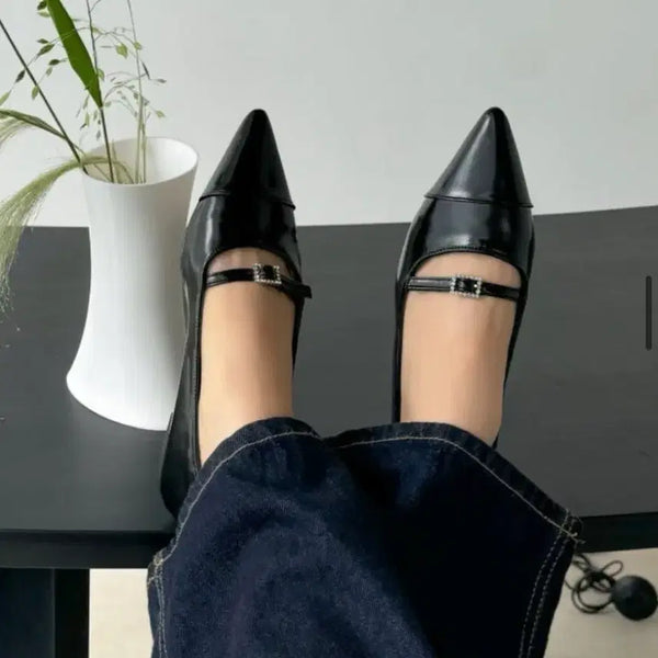 [BUNJANG] Women's Cubic Stiletto Mary Jane Flat Shoes - Size 245 / 메리제인 플랫슈즈 큐빅 스틸레토 245