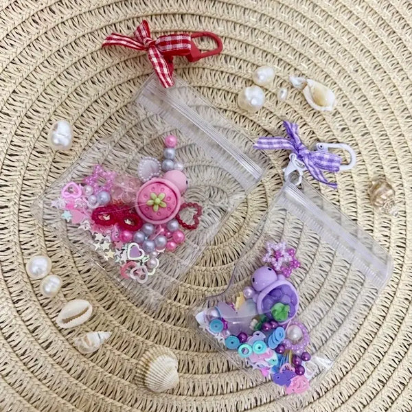 [BUNJANG] Handmade Beaded Pouch Shaker Keyring (Pink/Purple) / [키링] 행운의 비즈 파우치 쉐이커 키링 (핑크/퍼플) 2set