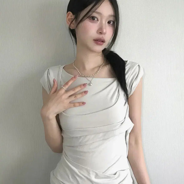 [BUNJANG] Flare Up Layered Bustier T-Shirt Cloud White / 플레어업 레이어드 뷔스티에 티셔츠 클라우드 화이트