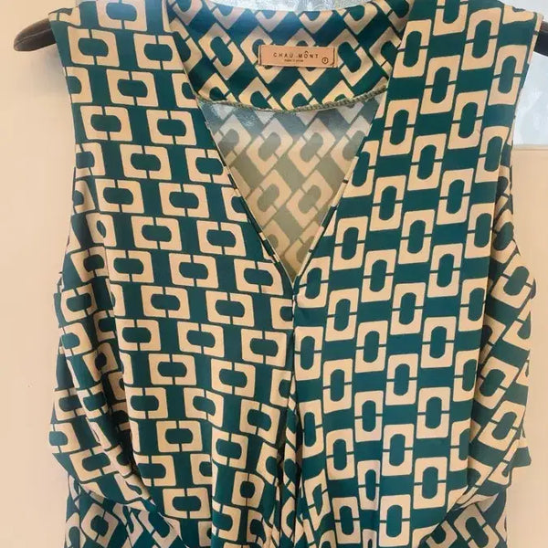 [BUNJANG] Teal Geometric Print Sleeveless Long Dress / 청록색 기하학 패턴 민소매 롱 원피스