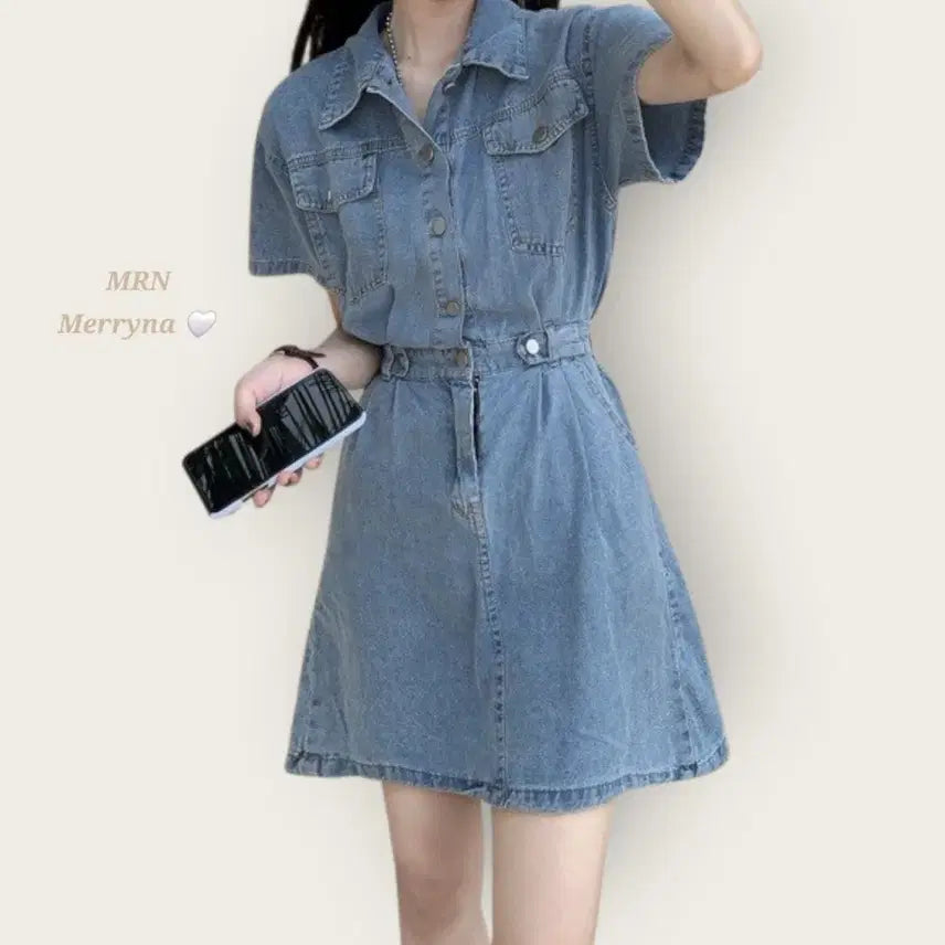 [BUNJANG] Merryna Blue Denim Mini Dress / 청 데님 원피스