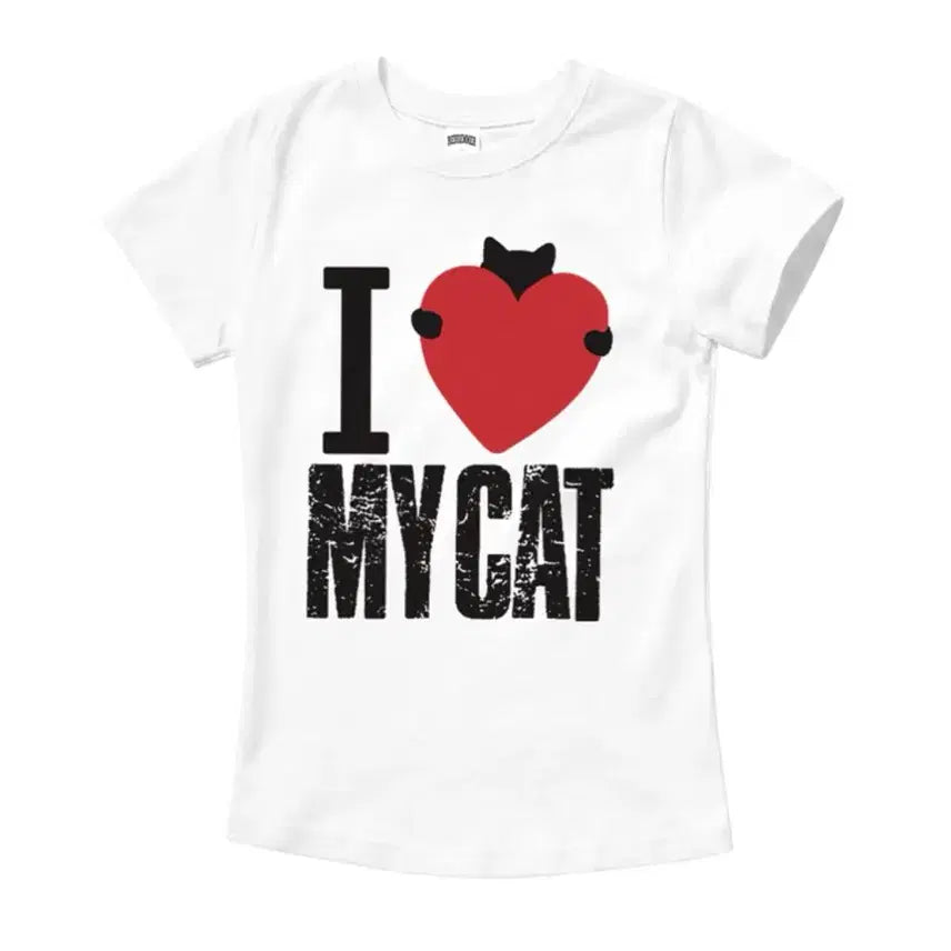 [BUNJANG] DTF Love My Cat Cool Cotton Women's Crop T-Shirt White / DTF 러브 마이캣 쿨코튼 우먼즈 크롭 반팔티셔츠 화이트